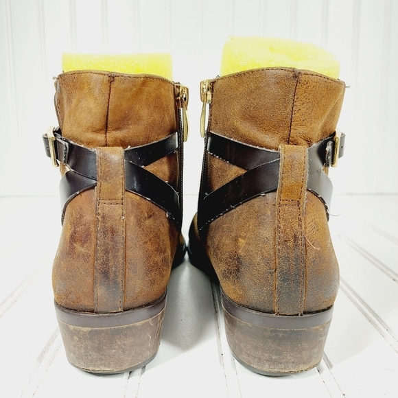 Franco Sarto Santos Brown Leather Boots With Buckle and Side Zip H361 - Picture 6 of 12